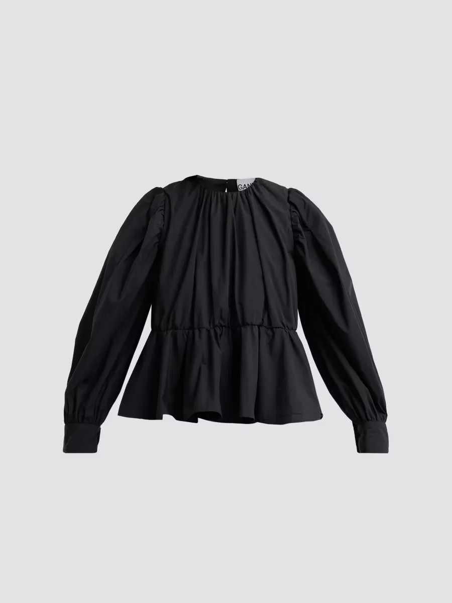 Compact Poplin Gathered Peplum Blouse by GANNI