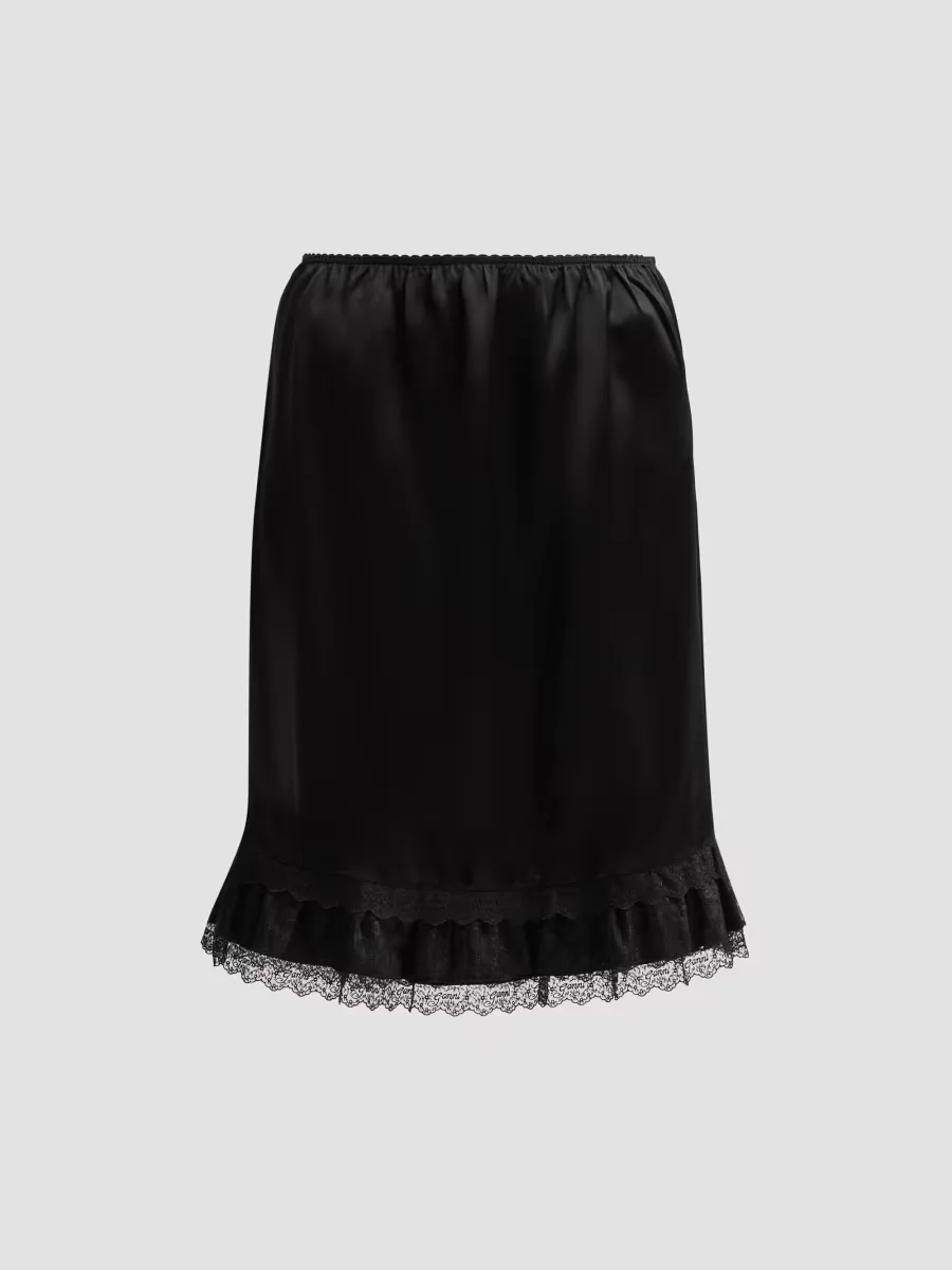 Fluid Satin Knee-Length Frill Skirt by GANNI