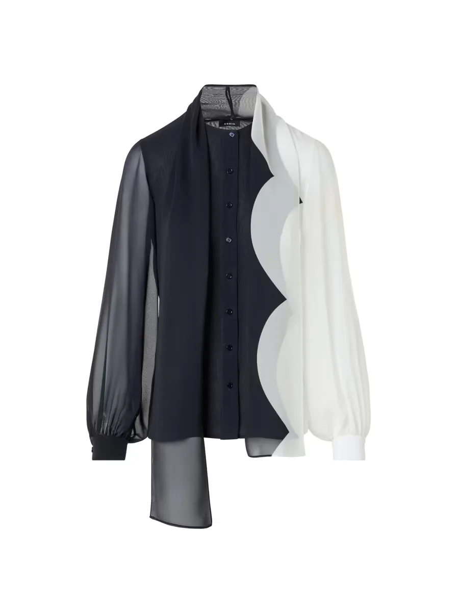 Tieneck Colorblocked Silk Blouse by Akris