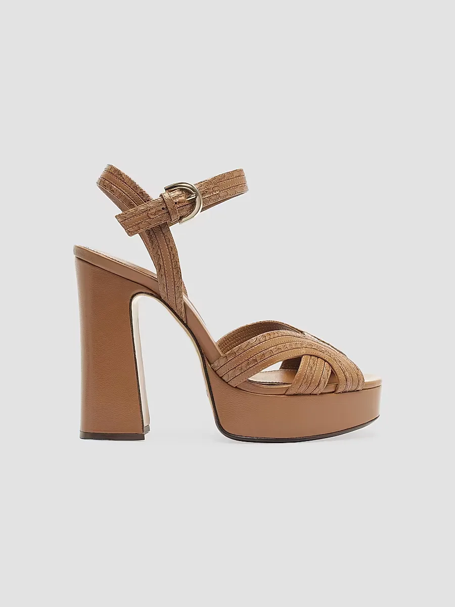 Naika 120MM Python-Embossed Leather Platform Sandals by Alexandre Birman