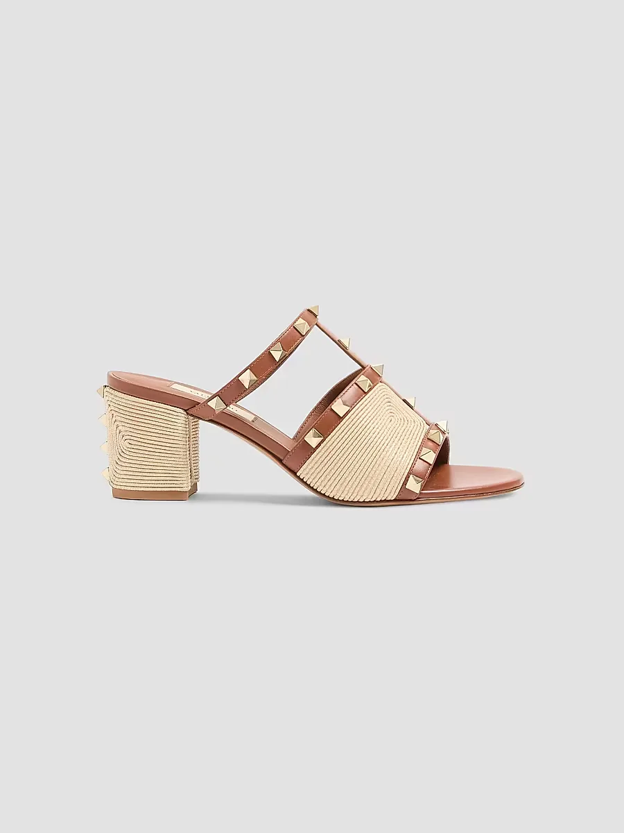 Rockstud 60MM Slide Sandals in Calfskin with Cornely Embroidery by Valentino