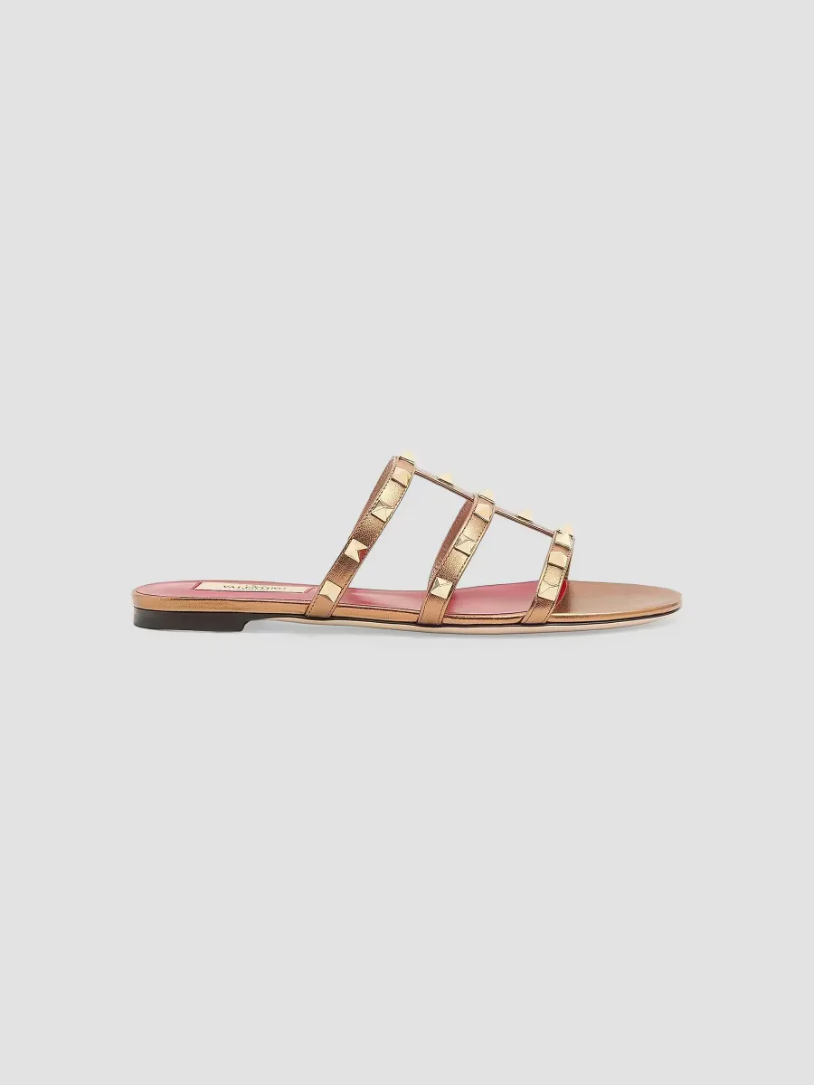 Rockstud Laminated Nappa Slide Sandals by Valentino