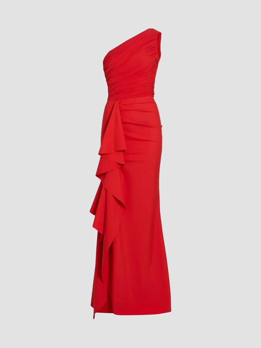 Aziza Ruched One-Shoulder Gown