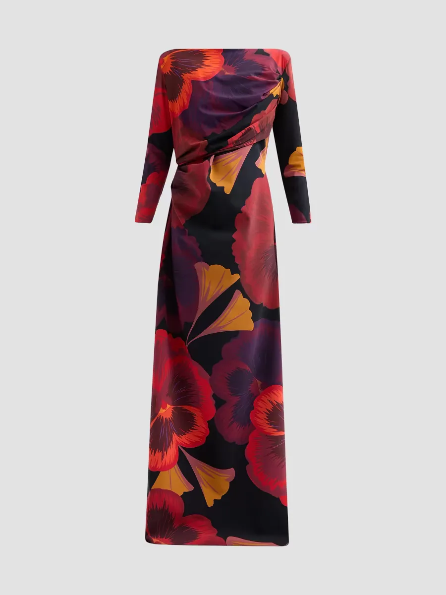 Soleo Floral Draped Long-Sleeve Gown by Chiara Boni La Petite Robe