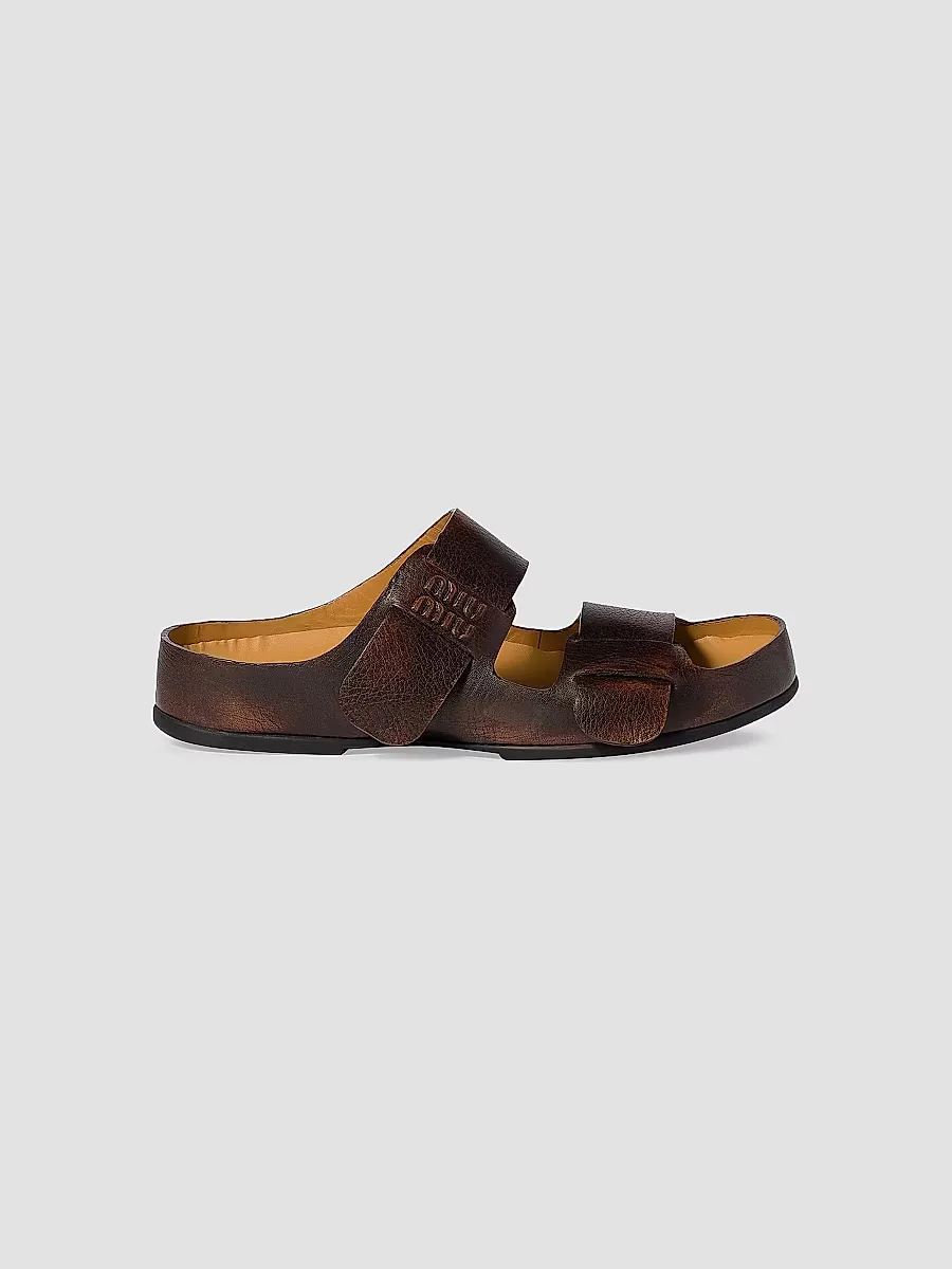 Bleached Leather Sandals by Miu Miu