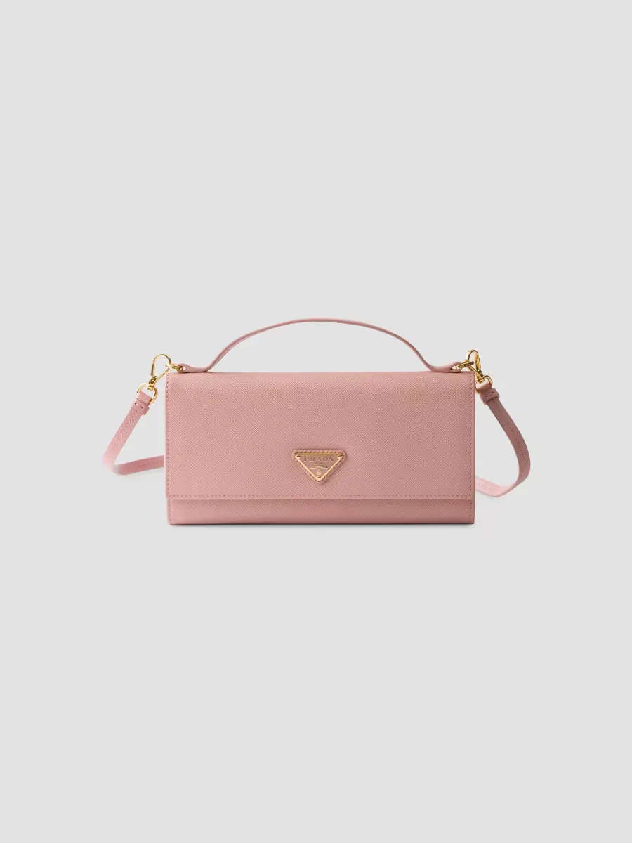 Saffiano Leather Wallet with Shoulder Strap by Prada