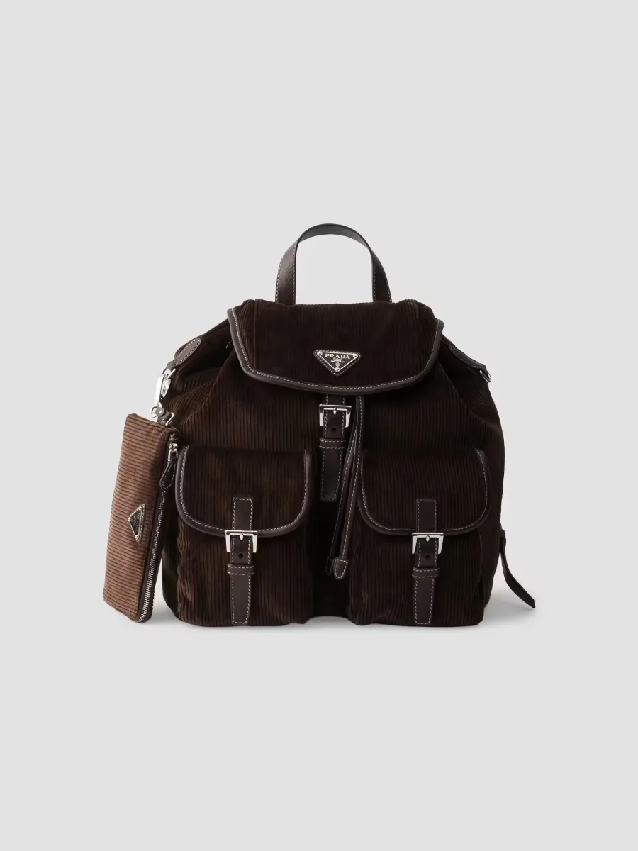 Medium Corduroy and Leather Backpack by Prada