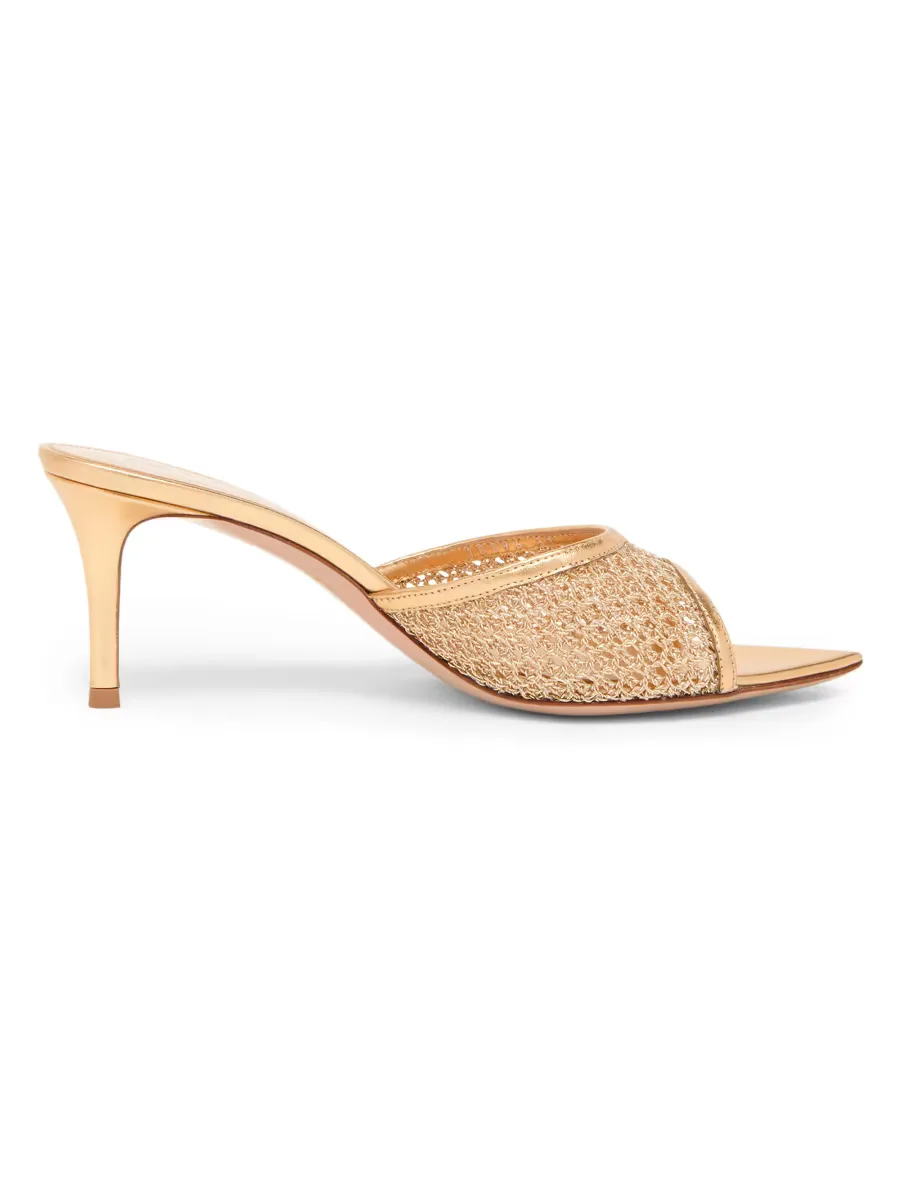 Sienna 70MM Metallic Silk & Leather Stiletto Mules by Gianvito Rossi