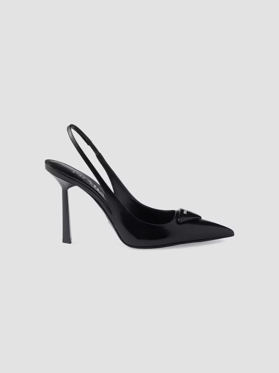 Brushed Leather 100MM Slingback Pumps by Prada