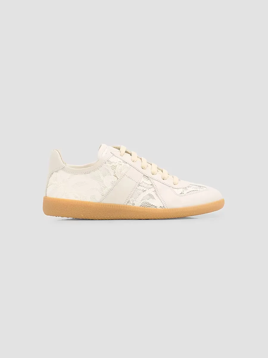 Replica Lace-Trim Leather Sneakers by Maison Margiela