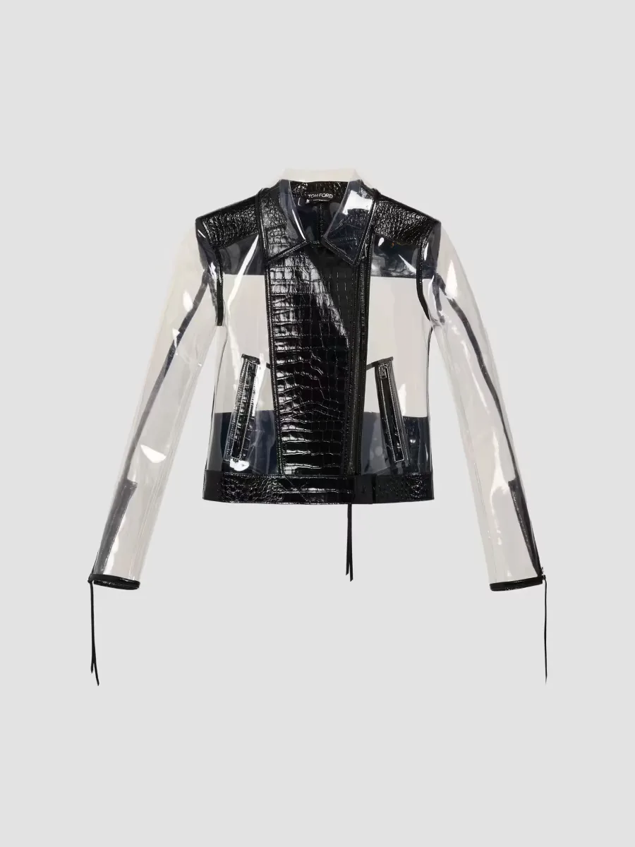 Glass-Effect & Leather Biker Jacket by Tom Ford