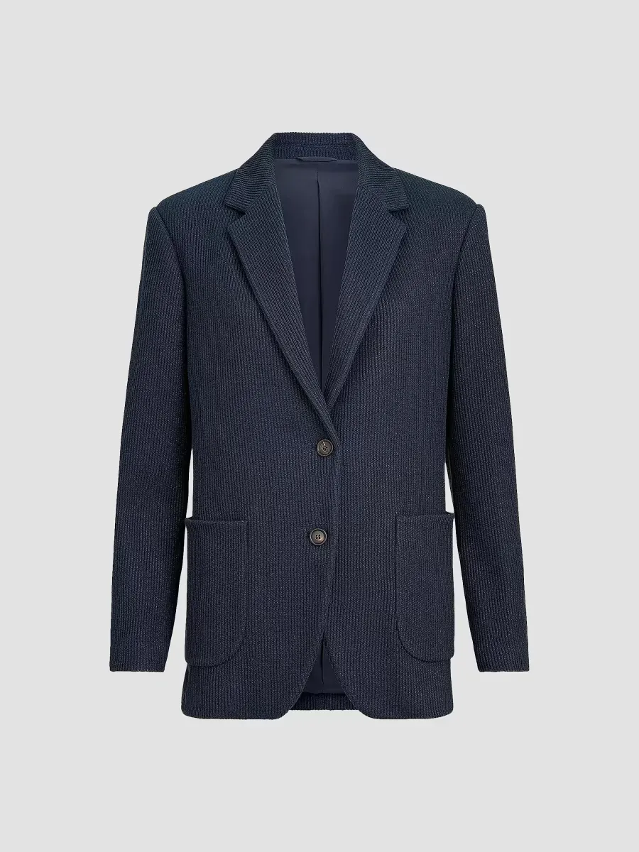 Sparkling Cotton and Viscose English Rib Knit Blazer with Monili by Brunello Cucinelli