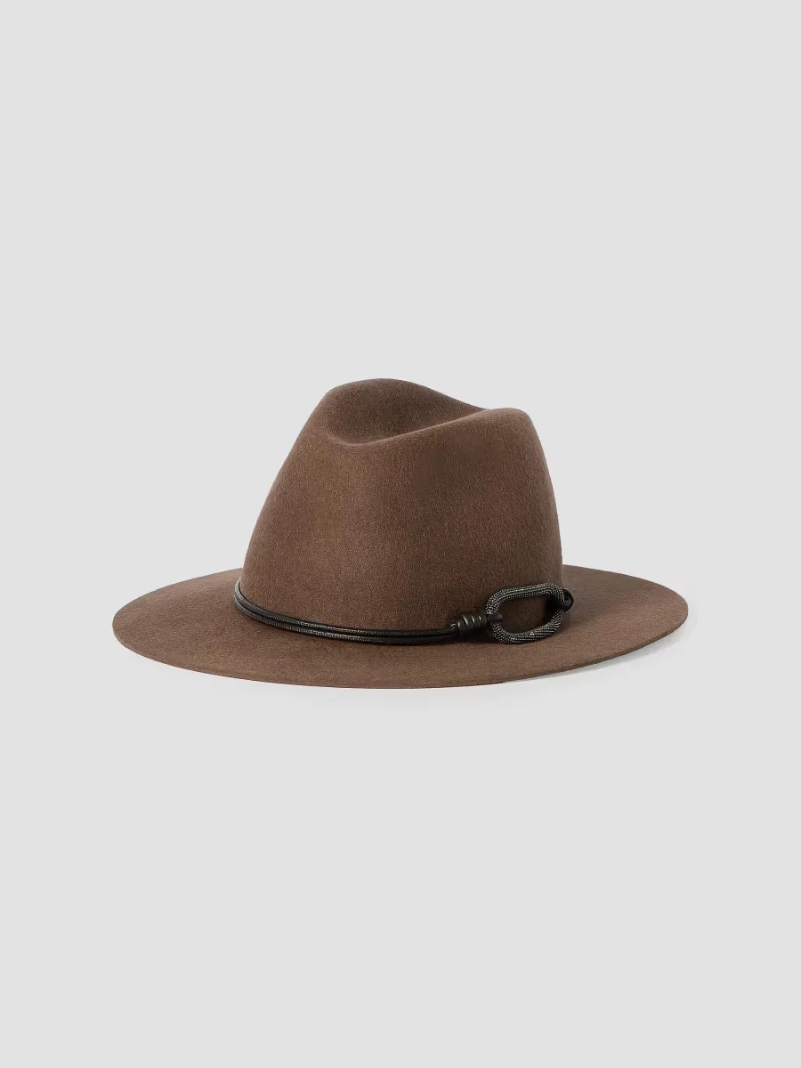 Felt Fedora with Leather and Monili Band by Brunello Cucinelli