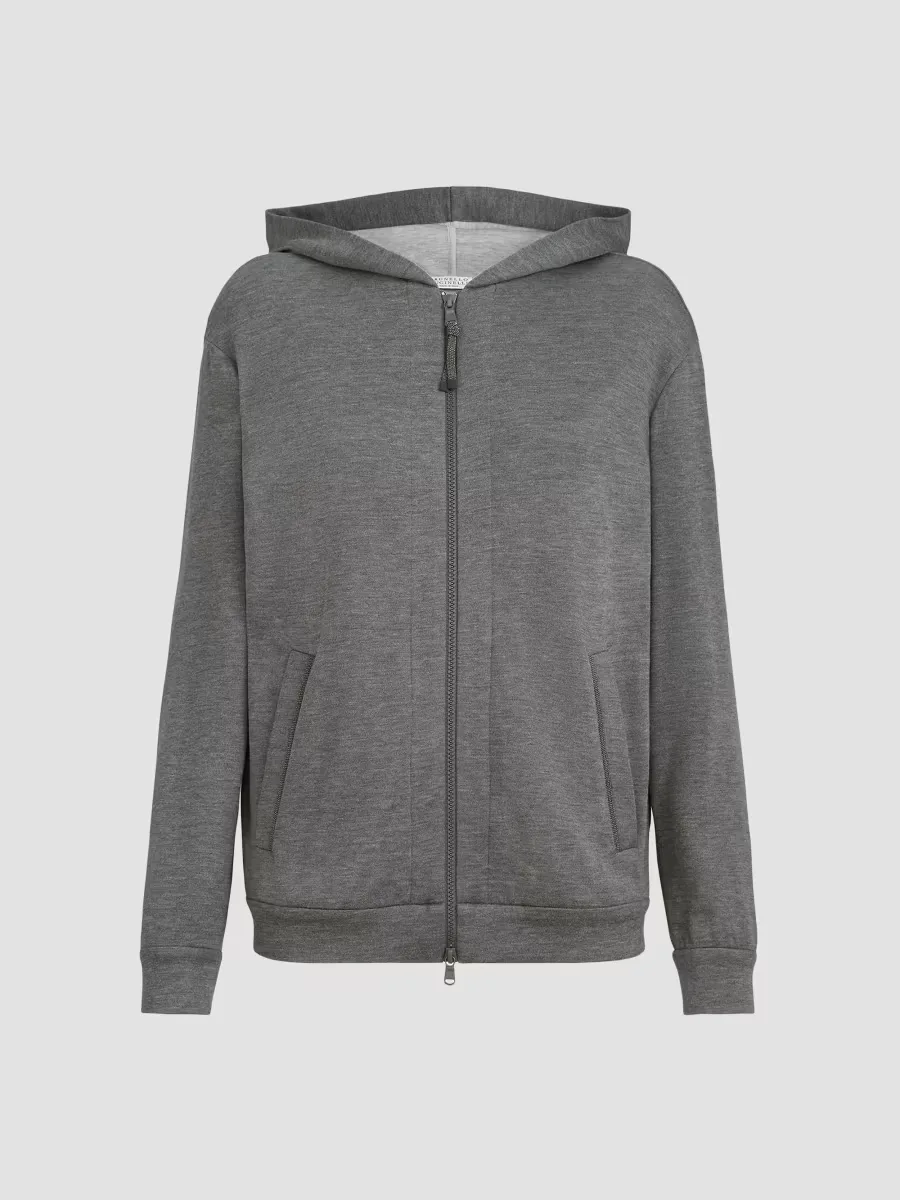 Cotton and Silk Interlock Hooded Sweatshirt by Brunello Cucinelli