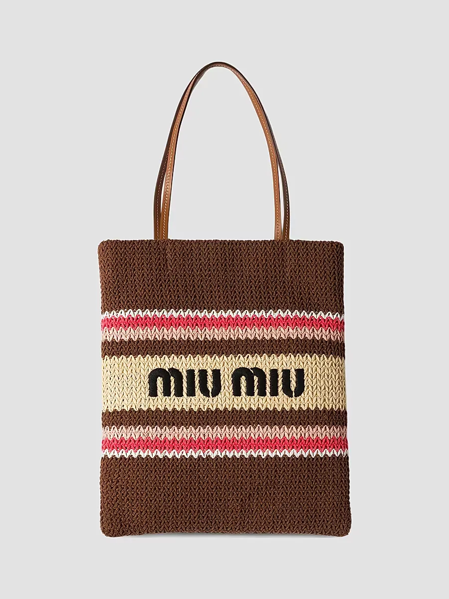 Raffia-Effect Woven Tote Bag by Miu Miu
