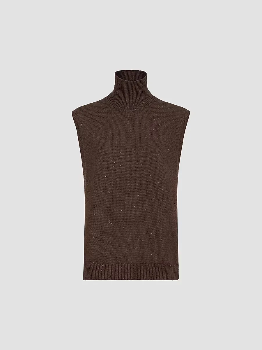 Cashmere and Silk Diamond Yarn Turtleneck Sweater Vest by Brunello Cucinelli