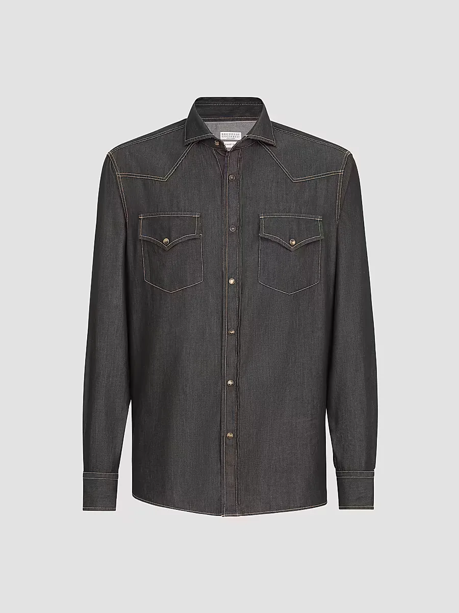 Lightweight Denim Western Shirt by Brunello Cucinelli