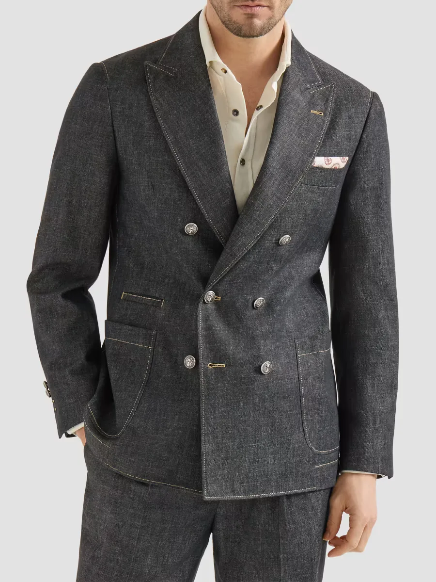 Lightweight Denim One and a Half Breasted Deconstructed Blazer by Brunello Cucinelli