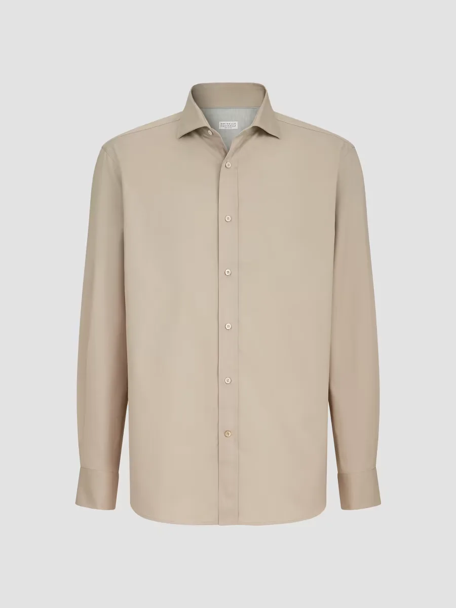 Garment-Dyed Twill Shirt with Spread Collar