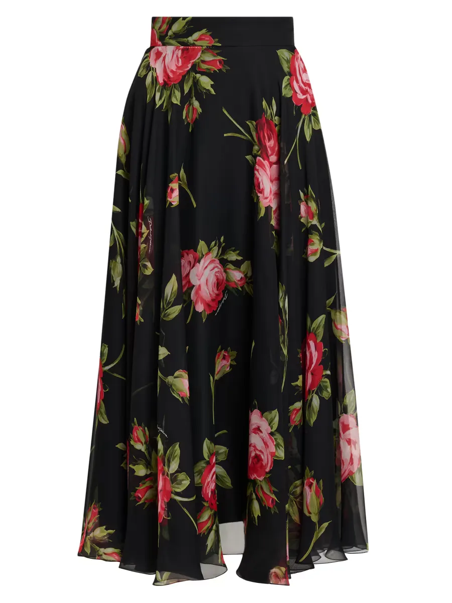 Floral Silk Midi-Skirt by Dolce & Gabbana