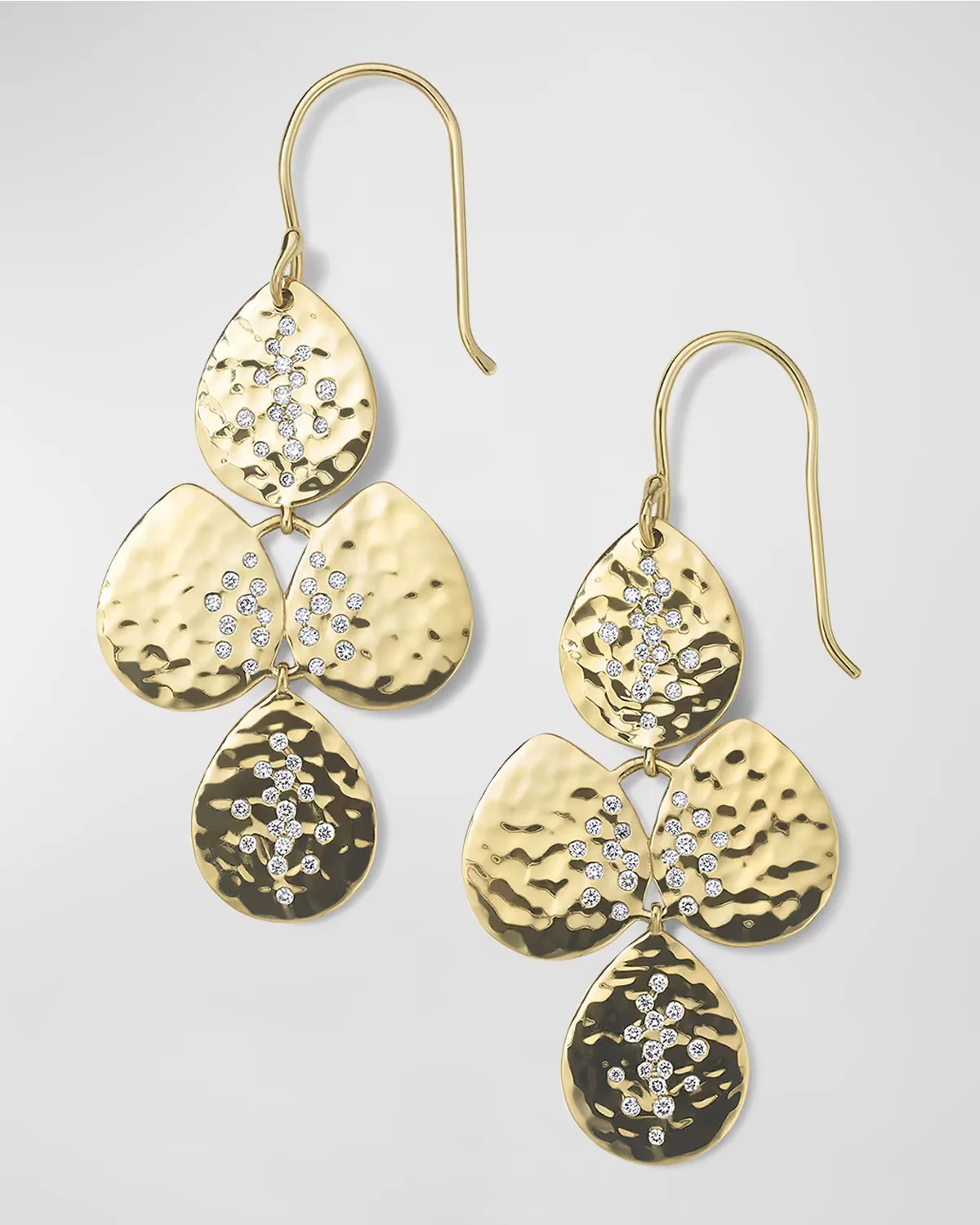 Small Hammered Cascade Earrings in 18K Gold with Diamonds by Ippolita