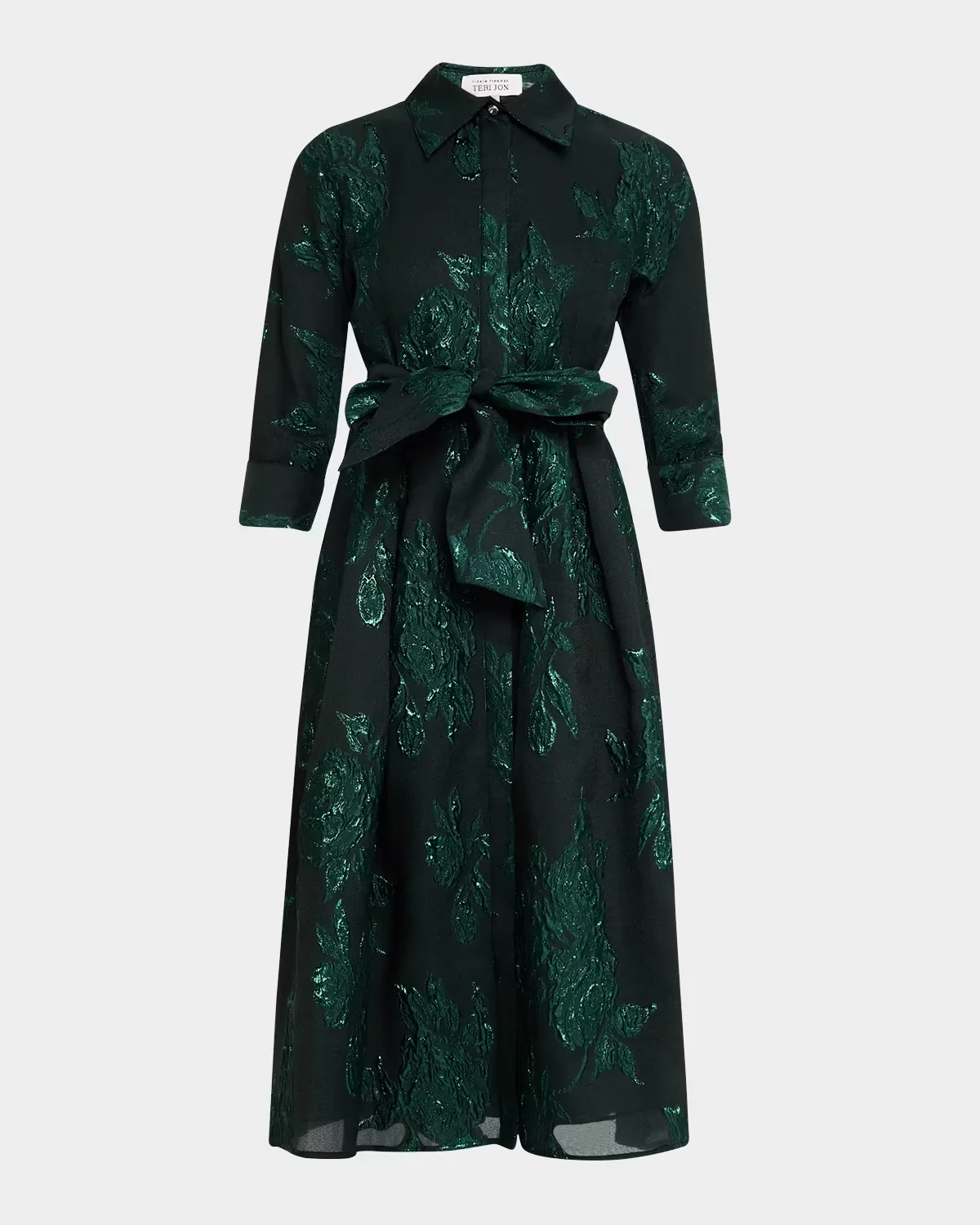 Metallic Jacquard Belted Shirtdress by Teri Jon