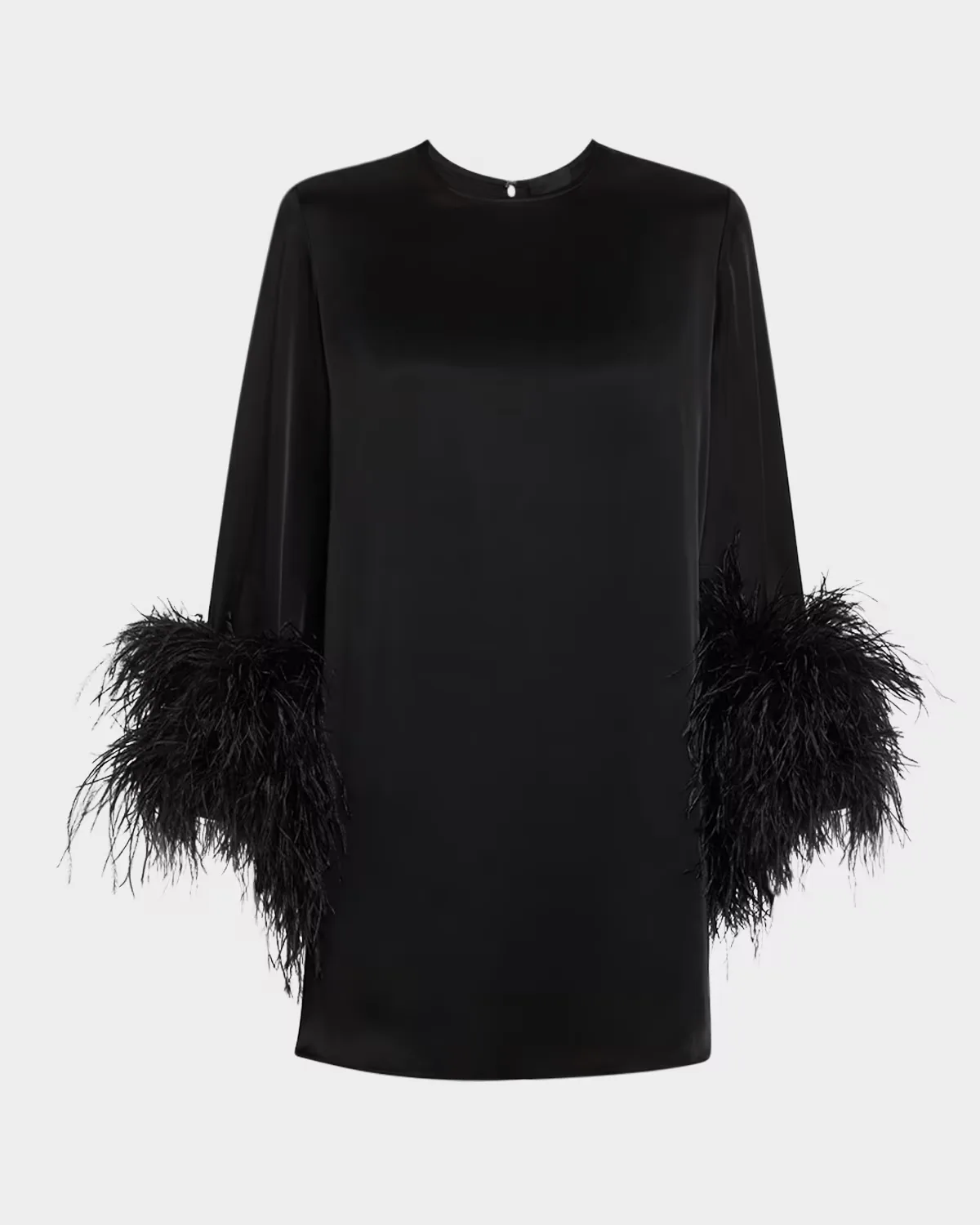 Double-Face Satin Shift Dress with Ostrich Feathers by LAPOINTE