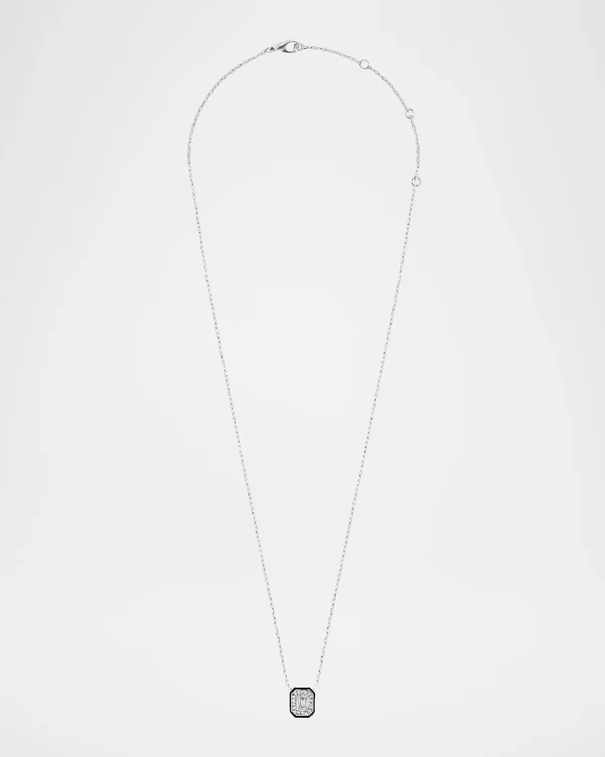 Vendome Lisere 18K White Gold Diamond and Black Lacquer Pendant Necklace by Boucheron