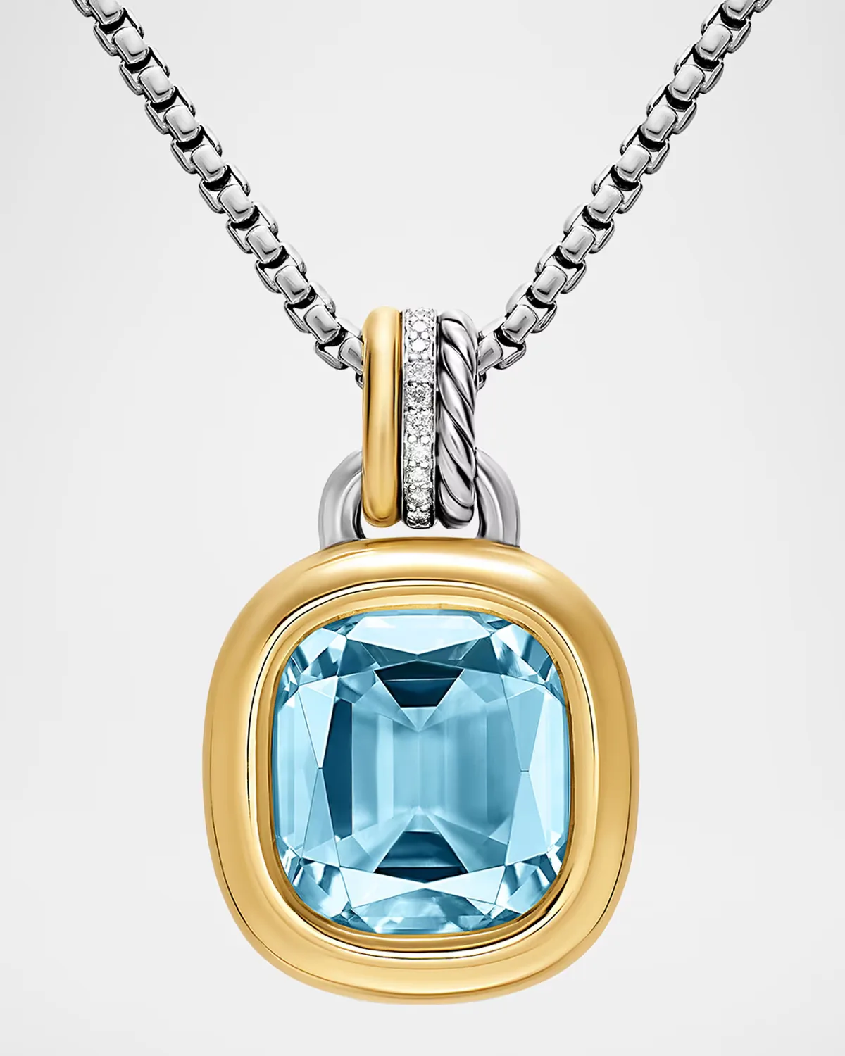 DY Mercer Color Amulet with Sky Blue Topaz and Diamonds in Silver and 18K Gold, 13mm by David Yurman