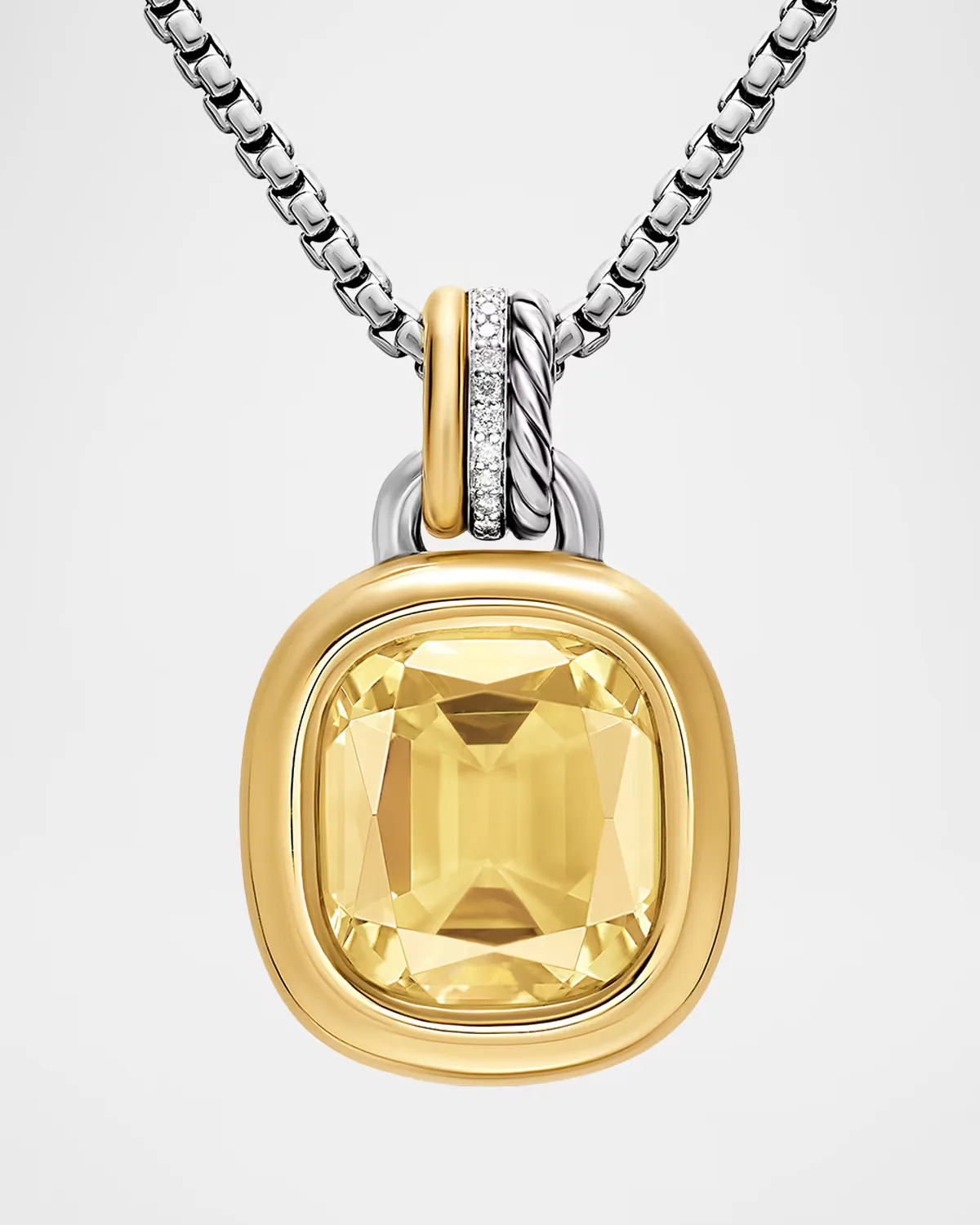 DY Mercer Color Amulet with Champagne Citrine and Diamonds in Silver and 18K Gold, 13mm by David Yurman