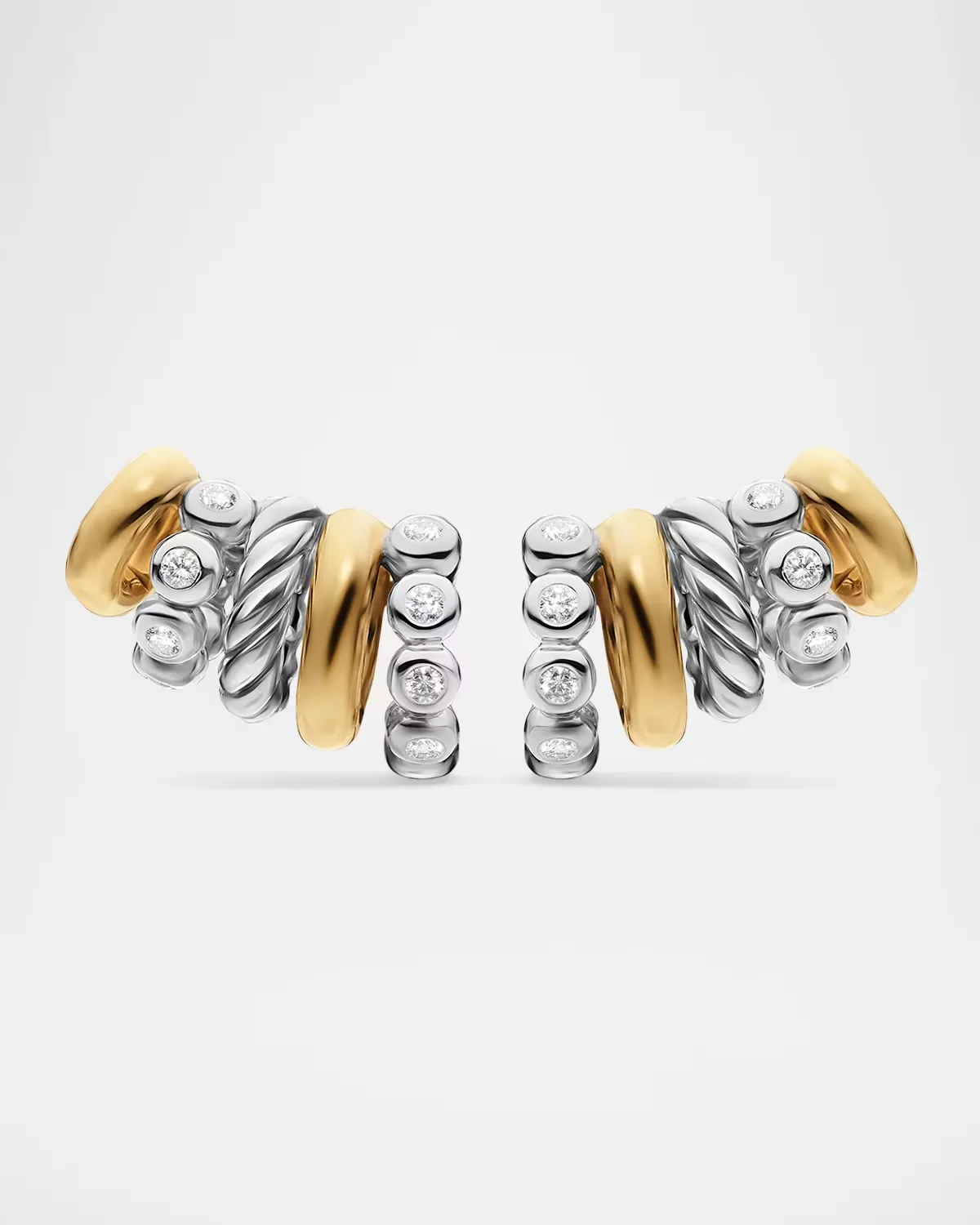 DY Mercer Multi Hoop Climber Earrings with Diamonds in Silver and 18K Gold, 20.6mm
