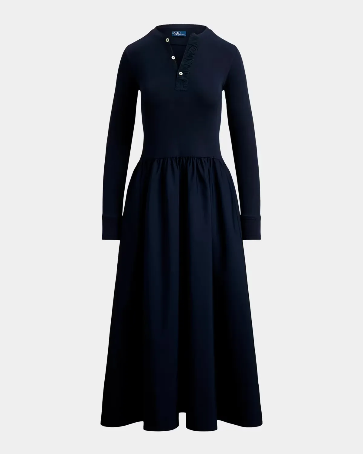 Split Neck Cotton Maxi Dress by Polo Ralph Lauren