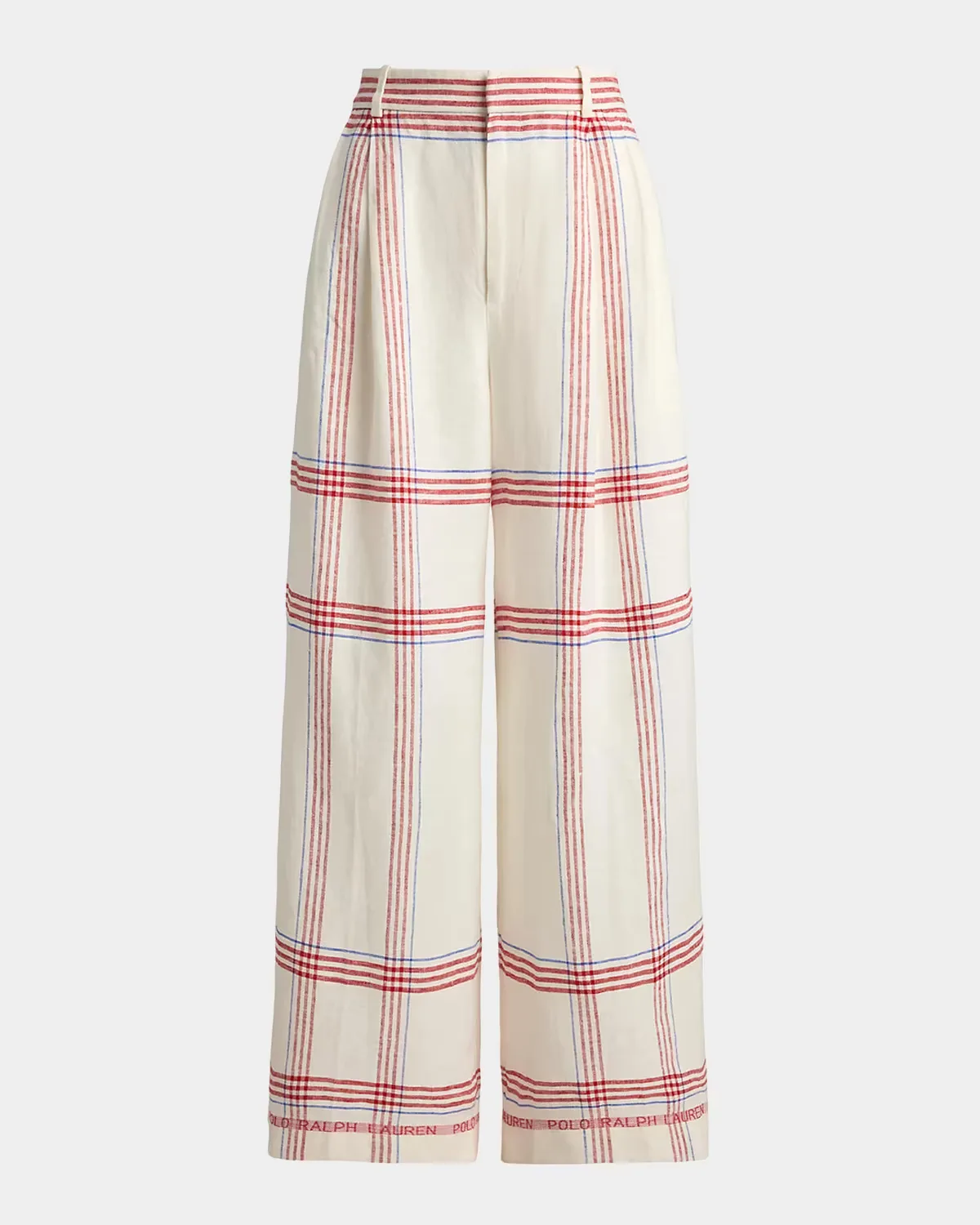 Plaid Linen Wide-Leg Pants by Polo Ralph Lauren