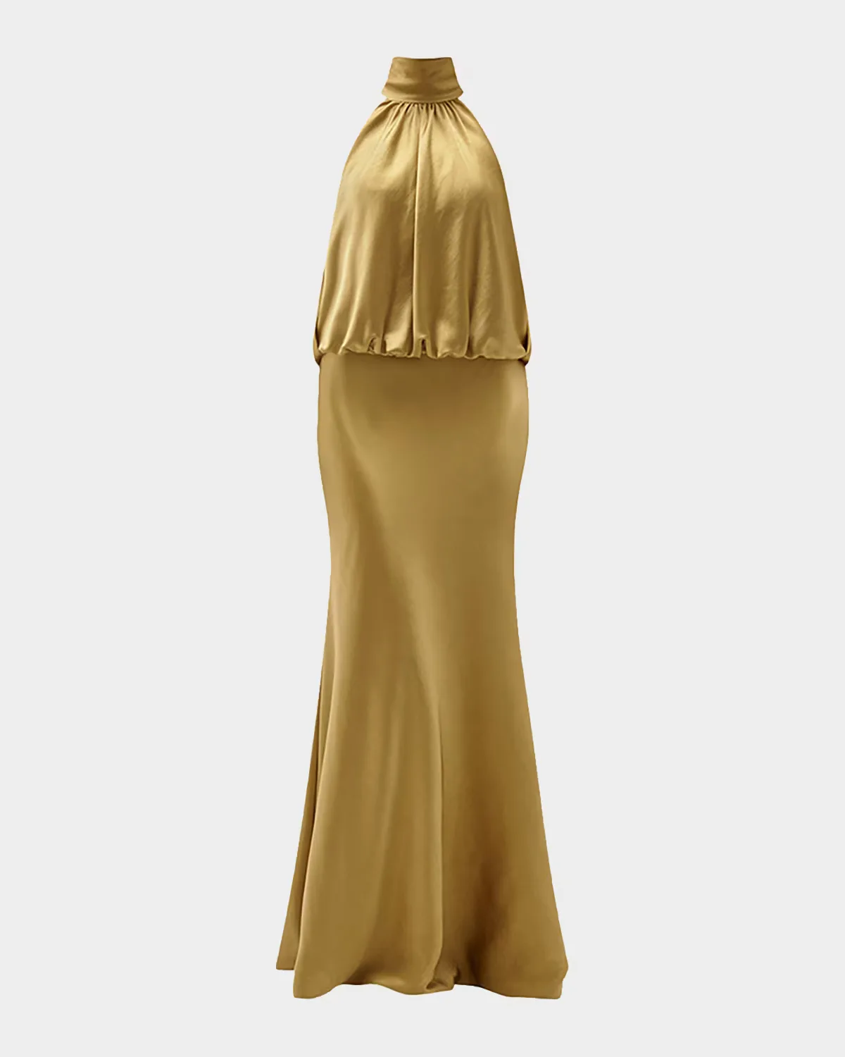 Long Satin Halter Blouson Gown by Amsale