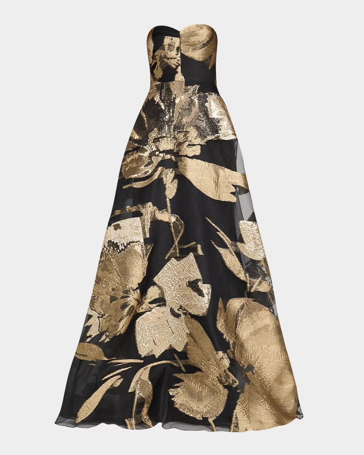 Strapless Metallic Floral Jacquard Organza Gown by Teri Jon