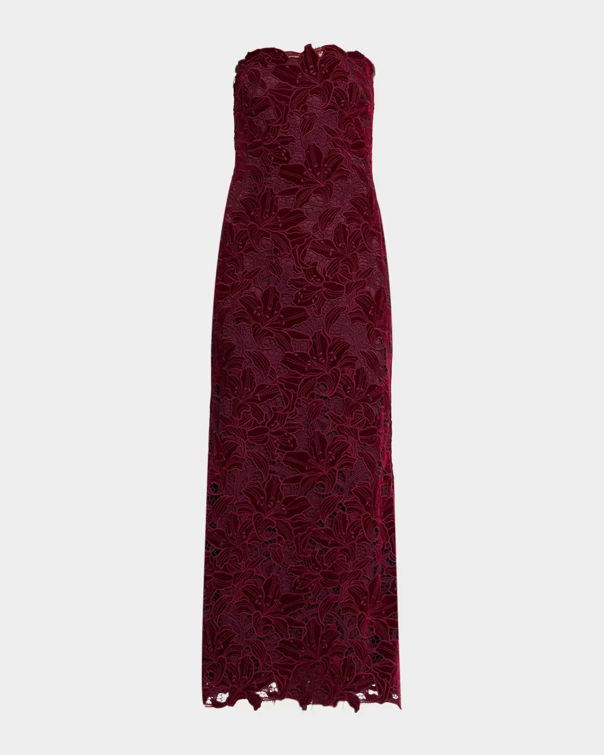 Strapless Floral Velvet Lace Gown by Aidan Mattox