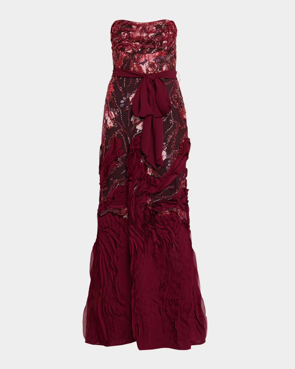 Strapless Beaded 3D-Embroidered Gown