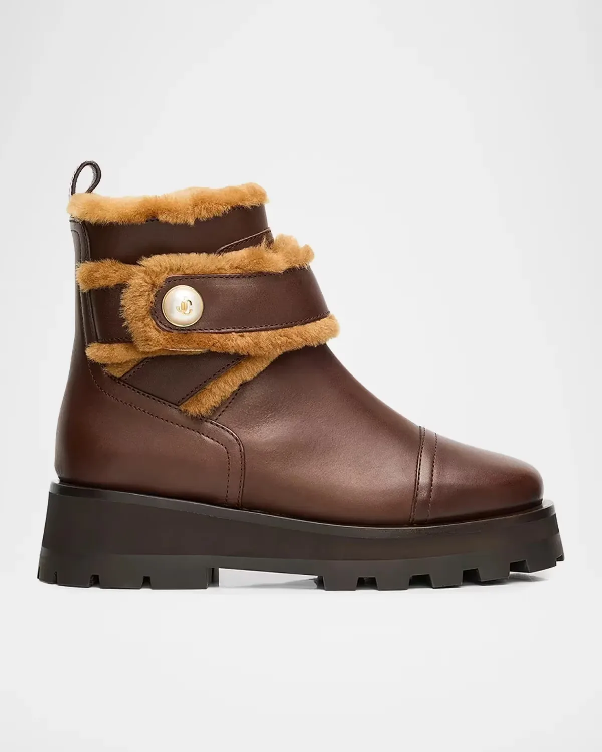 Meena Shearling-Trim Leather Ankle Boots