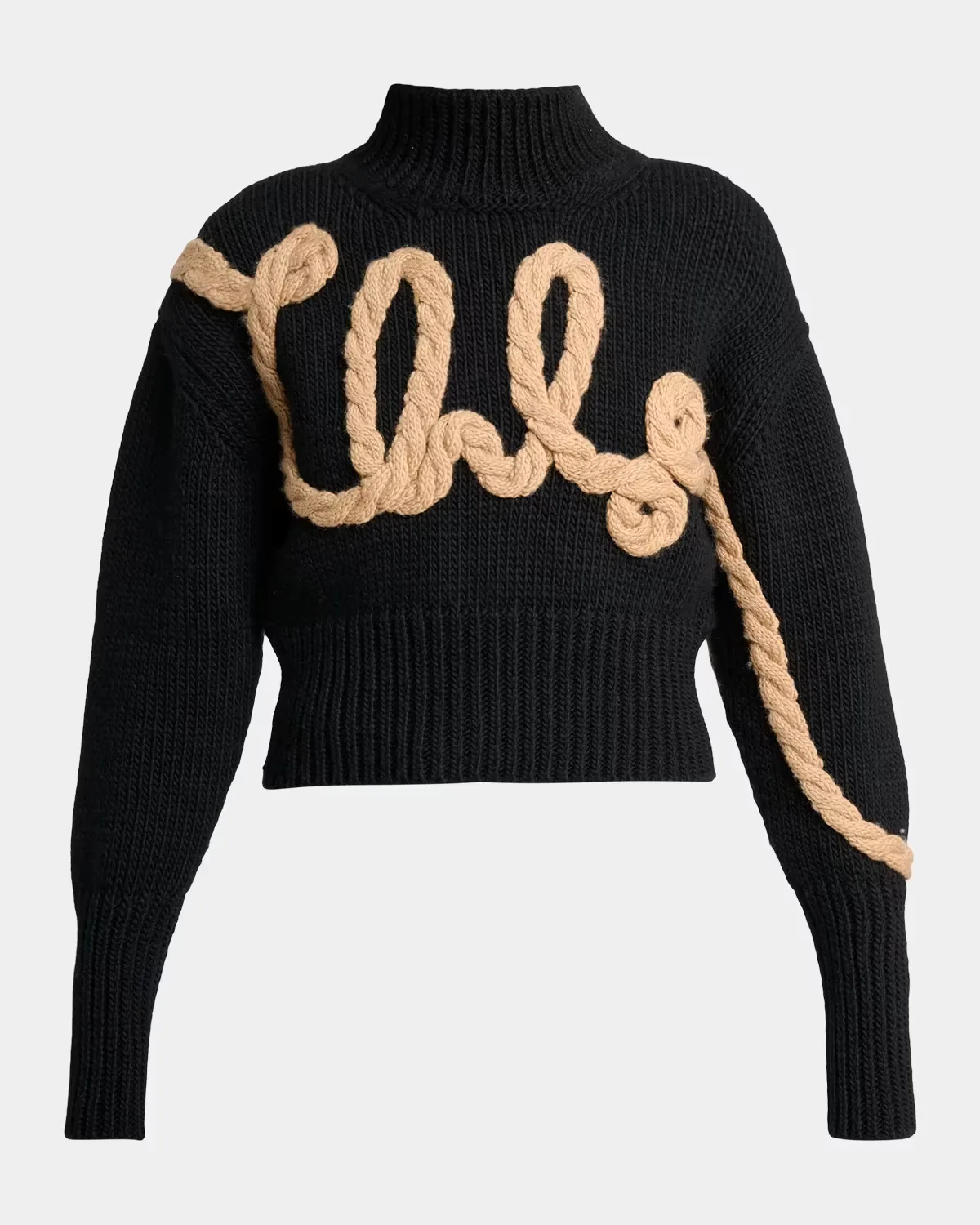 Contrast-Knit Logo Appliqu Wool Sweater by Chloé