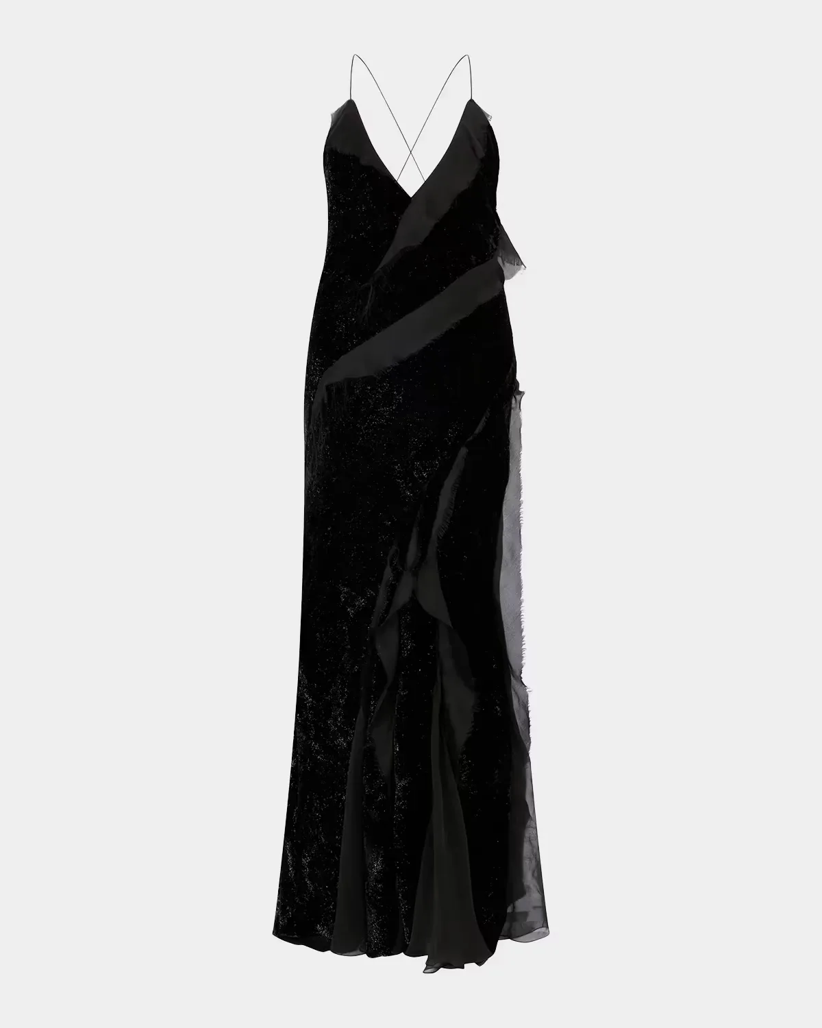 Sleeveless Metallic Velvet Ruffled Backless Maxi Dress by Roberto Cavalli