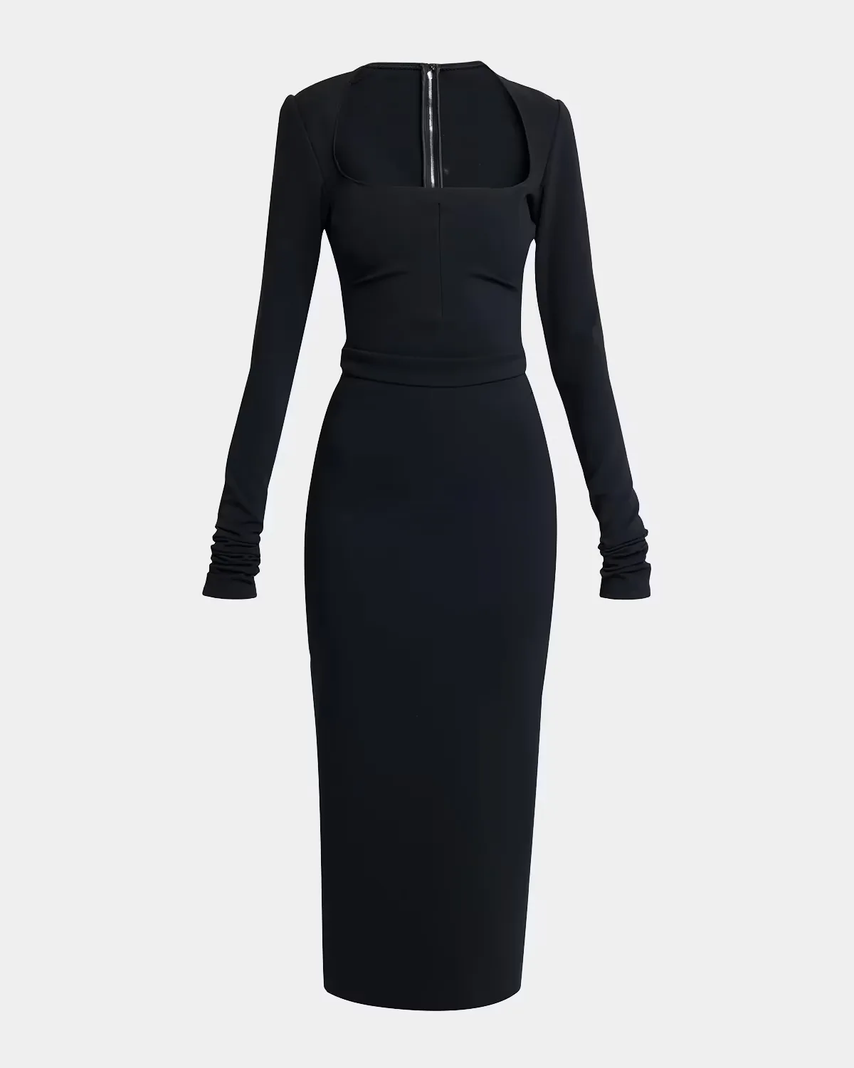 Square-Neck Jersey Milano Rib Long-Sleeve Midi Dress