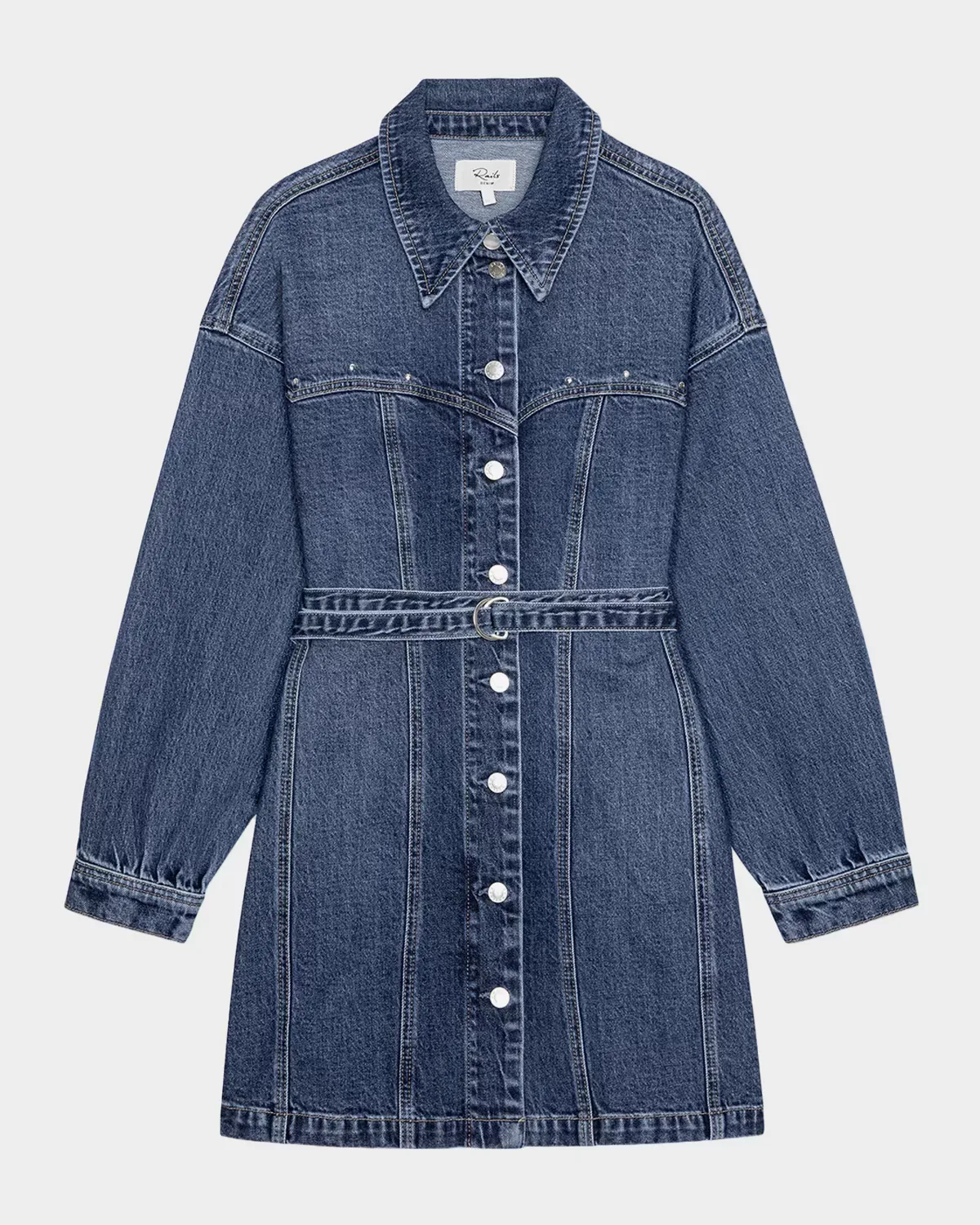 Montant Stretch-Denim Belted Mini Dress by Rails