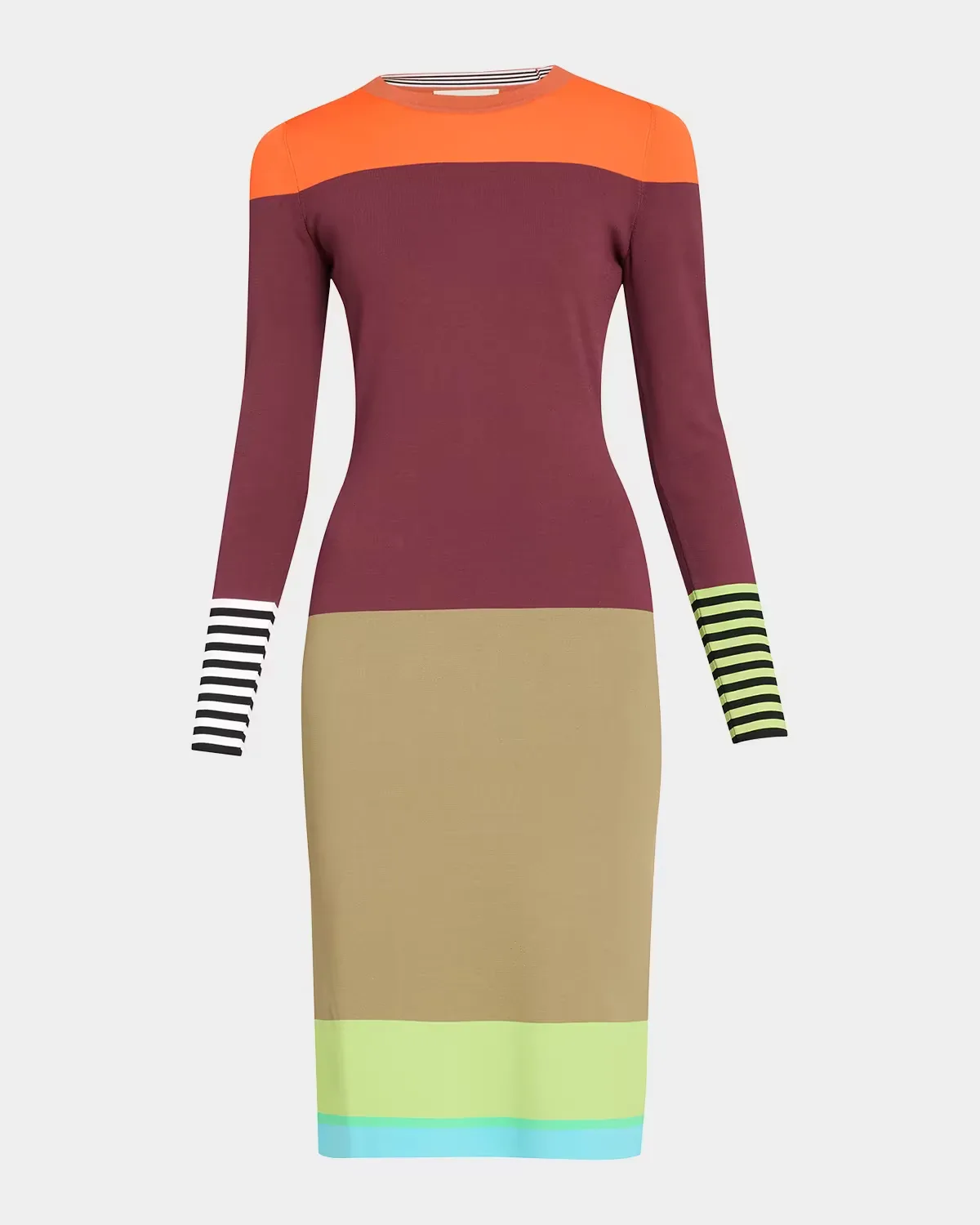 Colorblock Striped Knit Long-Sleeve Dress