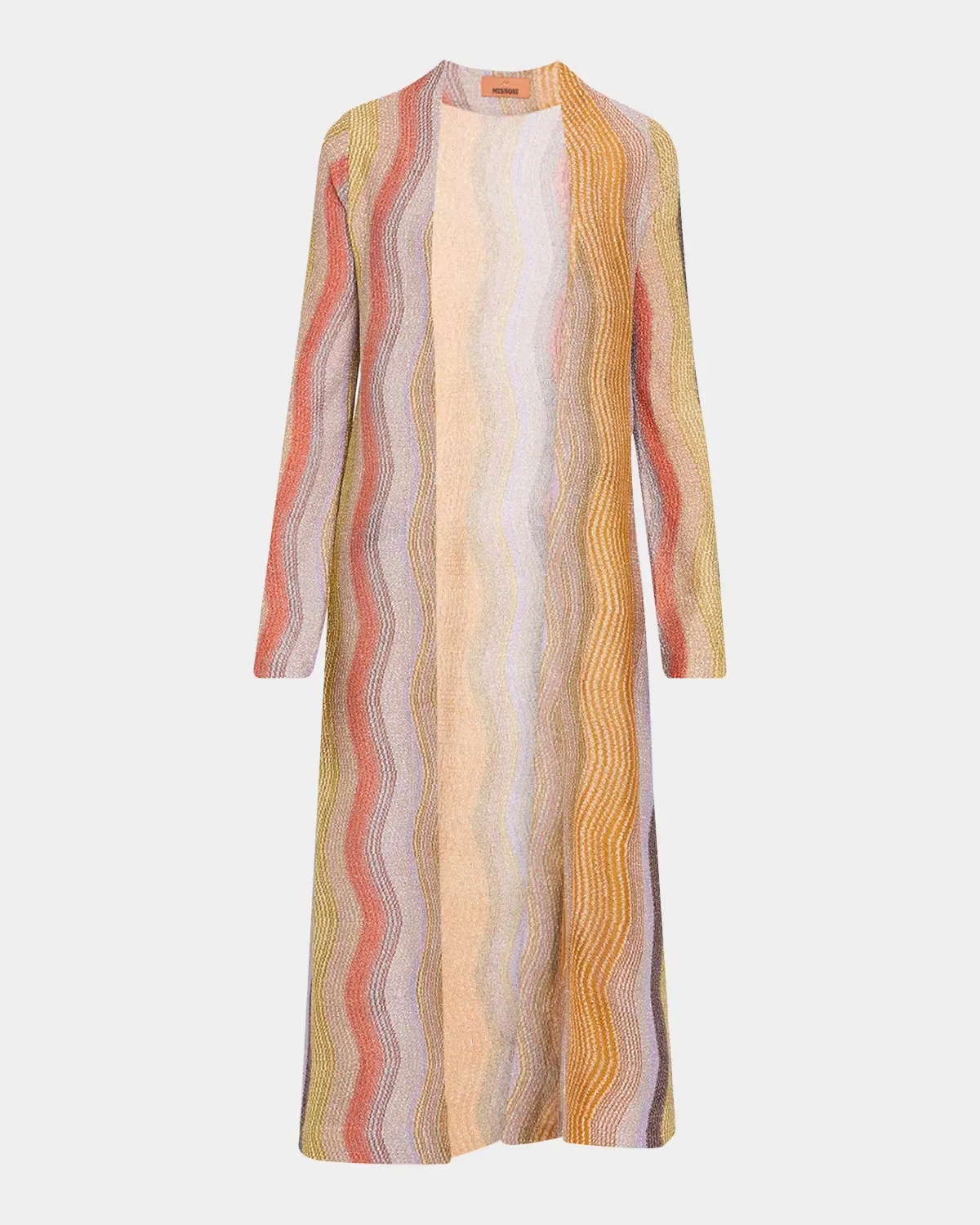 Metallic Chevron Knit Long Open Cardigan