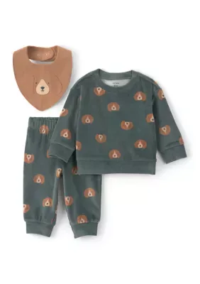 Bear Print Long Sleeve Top and Pants Set with Bib by Carter's