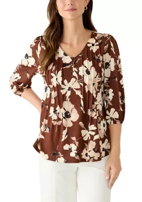 3/4 Sleeve V-Neck Print Henley Shirt by Kim Rogers