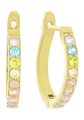 Forever New Featuring Swarovski Zirconia Rainbow Cubic Zirconia Oval Huggie Earrings in 14K Gold Plated Sterling Silver by Swarovski