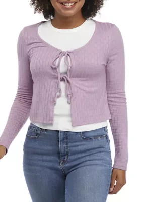 Long Sleeve Pointelle Tie Front Cardigan by Belle Du Jour