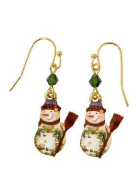 Gold-Tone Snowman Drop Earrings by Joyland