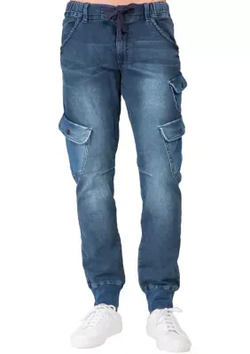 Cargo Pockets Knit Jogger Jeans by Level7
